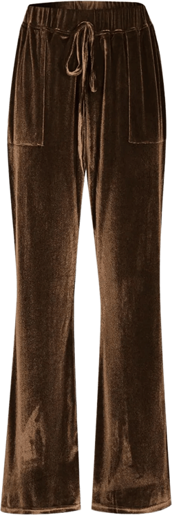 Womens Velvet Pants Low Rise Flare Pants Velour Bell Bottoms Vintage Palazzo Pants with Pockets Trendy Streetwear Brown XX-Large