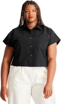Women&#39;s Cap Sleeve V-Neck Button-Down Shirt - Future Collective Black 2X: Loose Fit, Ruffle Sleeve, Lightweight Woven Fabric