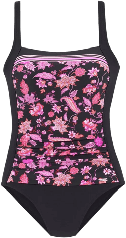 Women's Floral Tummy Control One Piece Swimsuit - LASCANA - Black & Pink Floral 6D