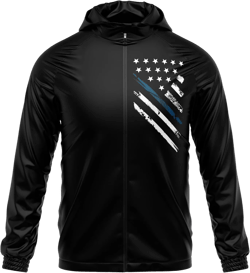 Tactical Pro Supply Lightweight Windbreaker Jacket for Men and Women - Patriotic USA Flag Wind and Water Resistant Jackets Small Blue Line Crest