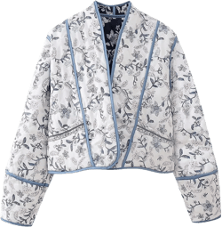 Eisctnd Women's Cropped Puffer Quilted Jacket Cardigan Floral Printed Lightweight Long Sleeve Short Padded Coats
