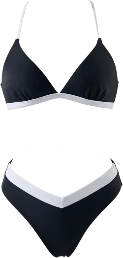 RXRXCOCO Women Triangle Bikini Sets Color Block Swimsuit Crisscross V Neck Bathing Suit