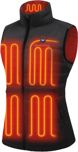 Venustas Women's Recycled Heated Down Vest with Battery Pack, Lightweight Electric Heating Puffer Vest for Hiking, Skiing Black Medium