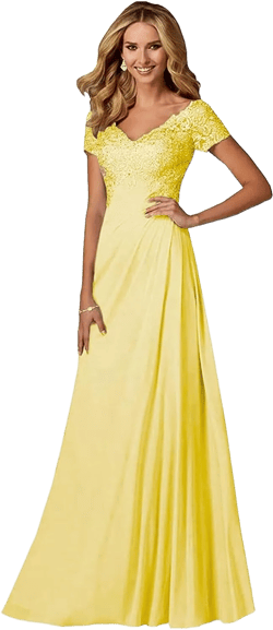 Lace Appliques Mother of Bride Dresses for Wedding A-Line Long Formal Evening Party Gowns for Women with Sleeves Yellow 20 Plus