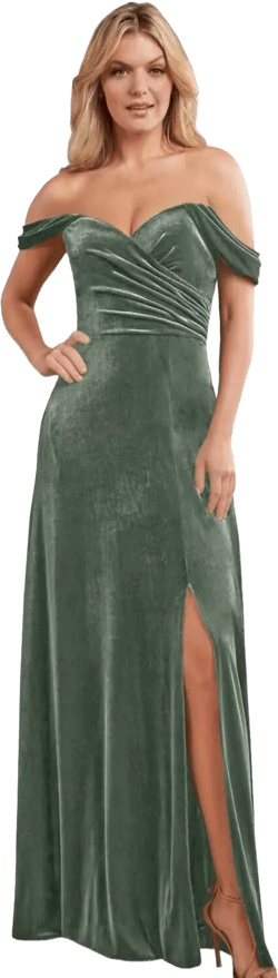 Cudiew Off Shoulder Velvet Bridesmaid Dress for Women Pleated Maxi Long Wedding Guest Gown with Slit : Clothing, Shoes & Jewelry