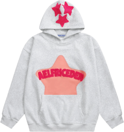 Aelfric Eden Womens Graphic Hoodies Pink Star Print Hoodie Unisex Oversized Hoodies Long Sleeve Pocket Pullover Large Aa03-light Grey