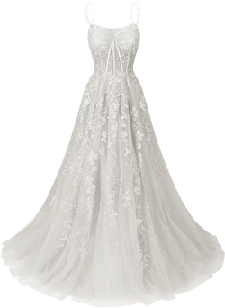 Clothfun Sparkly Tulle Prom Dresses 2024 Long Ball Gown for Women V-Neck Lace Formal Evening Gown 14 Ivory