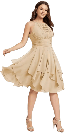 Chiffon Short Bridesmaid Dresses for Women 2025 Halter Cocktail Dresses Ruffle Formal Wedding Guest Dress with Pockets at Amazon Women’s Clothing store