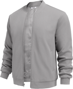 COOFANDY Men's Lightweight Bomber Jacket Casual Stylish Fall Jackets Full Zip Knit Jackets Varsity Textured Coat Light Grey Small