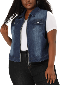 Agnes Orinda Plus Size Denim Vest for Women Sleeveless Zip Up Button Down Waistcoat Jeans Jackets Vests 3X Blue