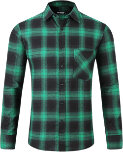 DOKKIA Men's Casual Dress Long Sleeve Buffalo Plaid Checkered Fitted Flannel Shirt Large Green Black Check