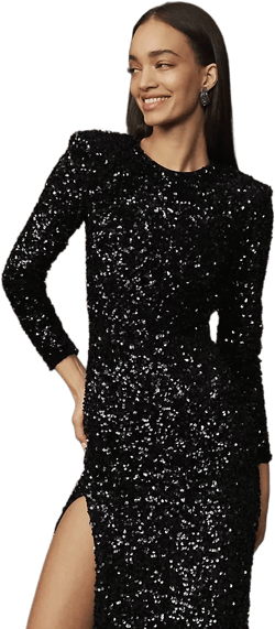 Helsi Quinn Long-Sleeve Open-Back Sequin Velvet Maxi Dress