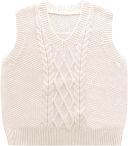 SEAUR Toddler Kids Sweater Vest V Neck Cable Knit Argyle Sweater Vest Boys Girls Sleeveless Uniform School Pullover Knitwear 2-3T Beige