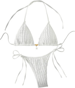 GORGLITTER Women's High Cut Thong Bikini Set Textured Halter Triangle String Cute Cheeky 2025 Swimsuit Bathing Suit : Clothing, Shoes & Jewelry