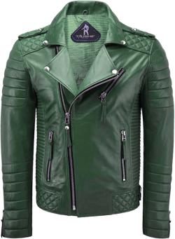 Men's Genuine Leather Motorcycle Biker Jacket Green Small Green