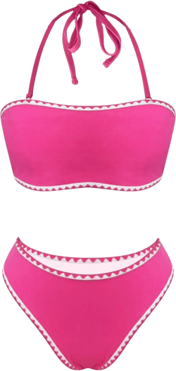 Women's Bandeau Halterneck Bikini Sexy Lace Split Swimsuit Color Block Swimsuit Retro Swimming Tops for Women Hot Pink Large