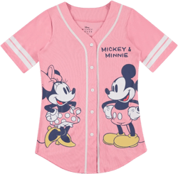 Ladies Mickey Mouse Fashion Shirt - Mickey & Minnie Mouse Baseball Jersey - Disney Mickey Mouse Button Down Baseball Jersey (Light Pink, X-Large)