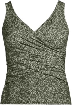Lands' End Women's Slender Suit Wrap Tankini Top - 6 - Olive Green/Thyme Ditsy Lilies