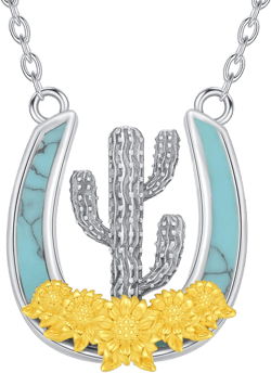 PELOVNY Horseshoe Pendant Necklace 925 Sterling Silver Cactus Sunflower Necklace Western Turquoise Jewelry Gifts for Women