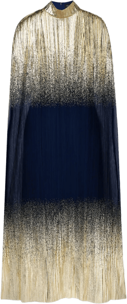 Metallic plissé-tulle gown and cape set