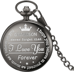 Engraved Pocket Watch to Grandson I Love You Engraved Gifts Personalized Pocket Watch from Grandma Grandpa Graduation Birthday Fob Watches Chains Silvery