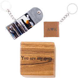 Personalized Leather Photo Album Keychain with Keepsake Box, Custom Engraved Wedding Gift for Couples, Bridesmaids Sugar Brown