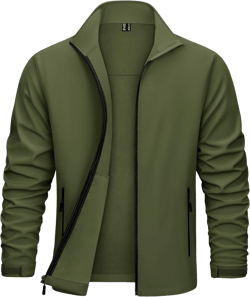 KEFITEVD Men's Tactical Jacket Fleece Lined Softshell Jackets Waterproof Stand Collar Jacket Outdoor Hunting Coat Army Green Large
