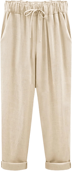 Casual Jogger Pants for Women Elastic Waist Cropped Pants Loose Fit Wide Leg Pants Solid Color Capri Pant with Pockets Beige 3X-Large