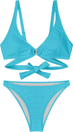Women 2 Piece Bikini Set Solid Color Sexy Bathing Suit Tie Back Hollow Out Swimwear Adjustable Strap Padded Beachwear