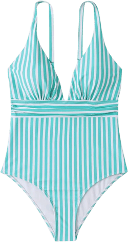 Plus Size Swimsuit for Women V Neck Striped Sleeveless Maternity Bathing Suit Lightweight Breathable Swimwear