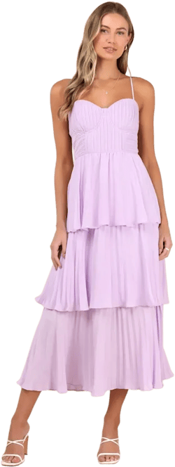 Cascading Crush Lavender Tiered Bustier Midi Dress