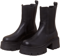 Torance Black Lug Sole Platform Ankle Booties
