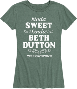HYBRID APPAREL - Yellowstone - Kinda Sweet, Kinda Beth Dutton - Women's Short Sleeve Graphic T-Shirt Large Heather Juniper