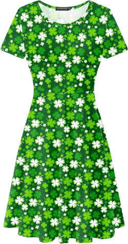 Women Madi Gras Print Dress St Patricks Short Sleeve Dresses Clover Tunic Dress X-Large S | Clover White Green