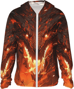 VOSERY Magma Fire Black Dragon Sun Protection Zip Up Hoodie Jacket Lightweight Long Sleeve Sun Shirt for Women Men Medium