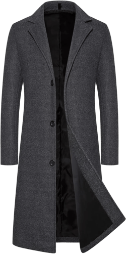 Men's Trench Coat Winter Wool Blend Long Jacket Overcoat Single Breasted Peacoat Oversized Winter Warm Windbreaker Dark Gray X-Large