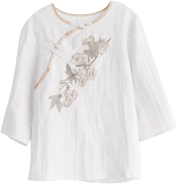 CRNTCEM Womens Embroidered Linen Shirts Summer Crewneck Vintage Tee Shirts Floral Printed Plus Size Fashion Oversized T-Shirt White Medium