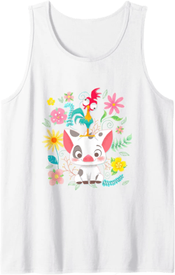 Disney Moana Pua Hei Hei Cute Pose Floral Big Chest Poster Tank Top