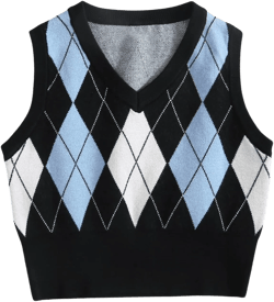 OYOANGLE Women's Argyle Plaid V Neck Sleeveless Sweater Vests Knitted Casual Crop Tops