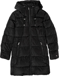 TOMMY HILFIGER Women's Solid Puffer Hooded Long Jacket X-Large Black