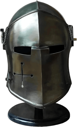 Bascinet Visored Barbuta Steel Helmet | Medieval Crusader Knight Helmet | Authentic Replica with Display Stand | Perfect for Collectors and Cosplay