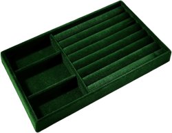 SENLE Velvet Jewelry Organizer Tray, Stackable Jewelry Trays for Drawers, Earring Organizer Insert for Women, Jewelry Storage Display Case for Rings, Necklaces, Studs (GREEN-005)