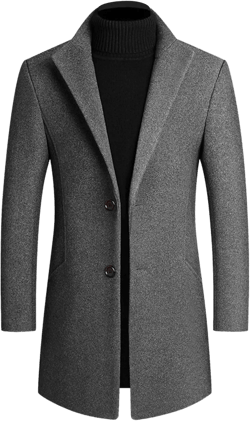 Lu's Chic Men's Wool Blend Coat Slim Fit Pea Coats Winter Thermal Single Breasted Coat Jacket Pocket Long Sleeve Overcoat Medium Grey