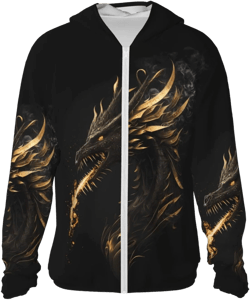 VOSERY Black and Gold Fire Dragon Sun Protection Zip Up Hoodie Jacket Lightweight Long Sleeve Sun Shirt for Women Men