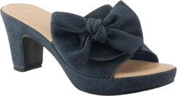 PATRIZIA Women's NORMAJEAN Slide Sandals - Denim-Inspired Design, Oversized Bow, Cushioned Footbed, 3" Heel 8.5 Dark Denim Blue