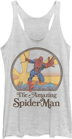 Marvel Classic Amazing Spiderman 70's Women's Racerback Tank Top Medium White Heather