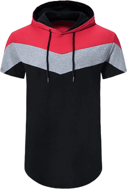 JEShifangjiusu Mens Lightweight Short Sleeve Active Baseball Hoodie Tee Shirts Casual Workout Color Block Pullover Sweatshirt Medium Red