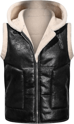 Mens Winter Vests Outerwear Hooded Fleece Lined Faux Leather Chunky Casual Vest Jacket Plus Size Coat With Pocket Medium Black