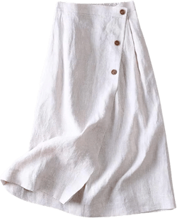 loveimgs Women's Summer Linen Button Front Elastic High Waist Swing A Line Midi Skirt Small White