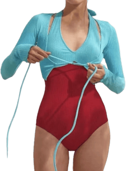 Women's One-Piece Swimsuits, Retro Blue and Red Stitched Bathing Suit, Sun Protection Long Sleeve Bikini Sets Blue+ Red 38C/D